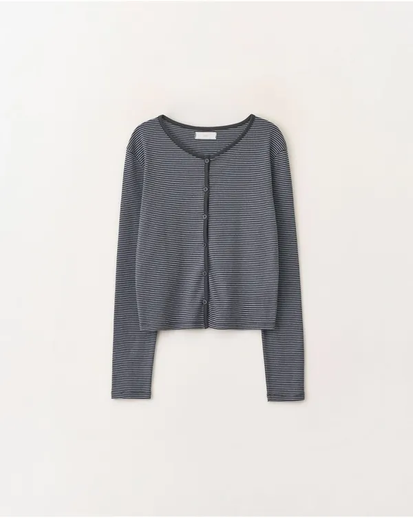 Stripe sleeveless cardigan set_Charcoal