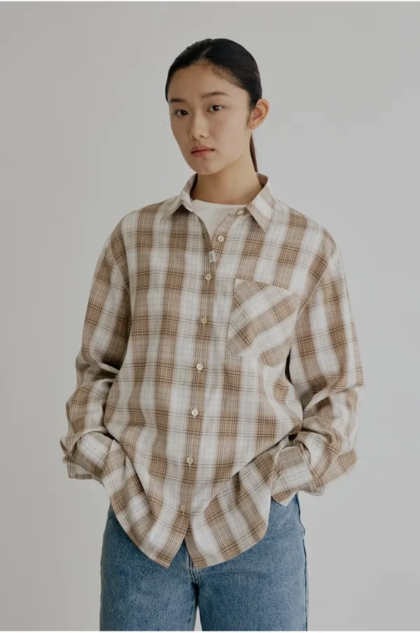 소프트 오버핏 체크 셔츠_BEIGE