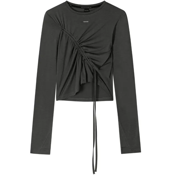 Shirred Wave Detail Crop Long Sleeve [ Charcoal ]