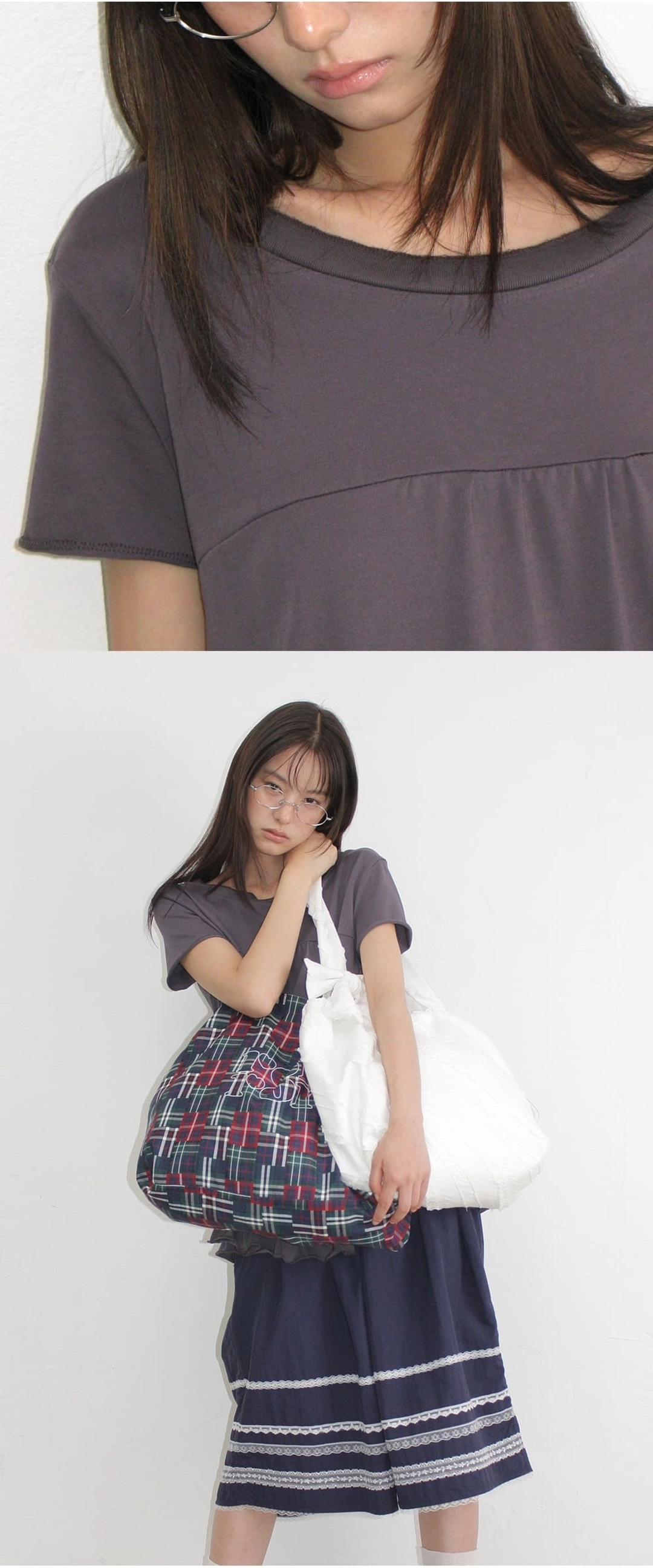 론론 STRING SHIRRING RUFFLE T SHIRT CHARCOAL 상품 이미지 3