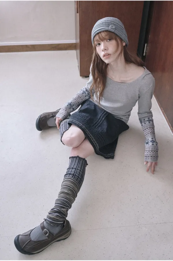 Patchwork cable leg-warmer (Charcoal)