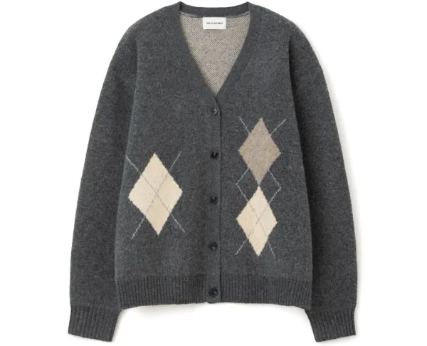 Brushed Argyle Cardigan [Charcoal]