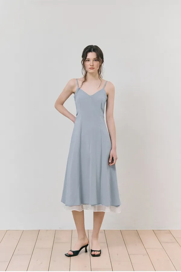 Slip Layered Hem Dress, Sky Blue