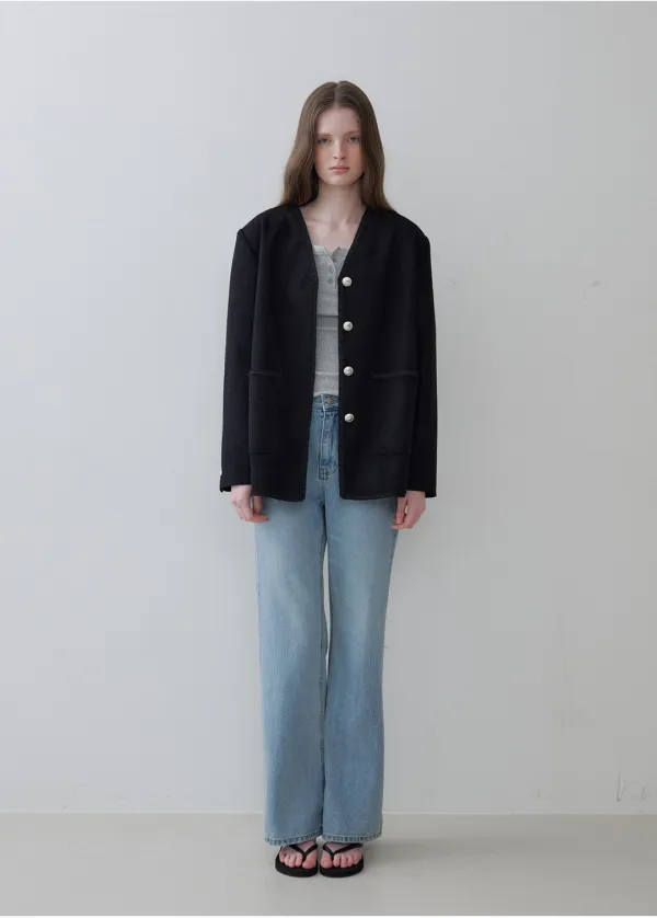 V-neck tweed jacket [KNSS06JK06]_Black