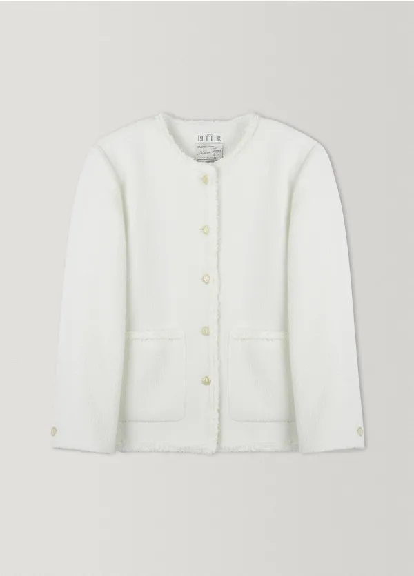 Fringe trimming tweed jacket [KNSS05JK04]_Black