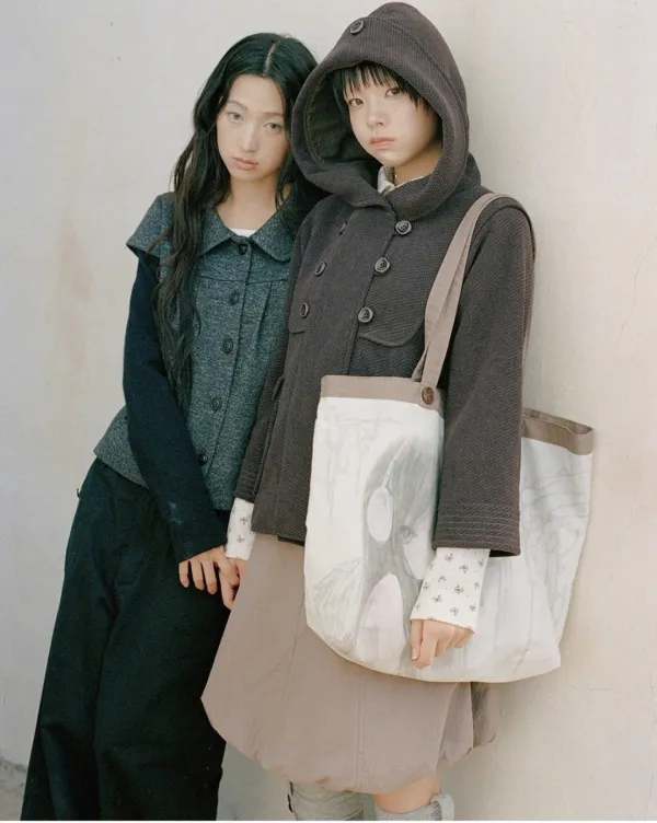Hooded double button capri jacket (Brown)
