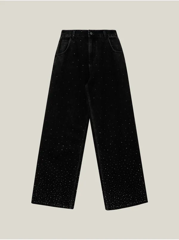 [Exclusive] TWINKLE CRYSTAL SEMI WIDE DENIM PANTS_TT6S401BK