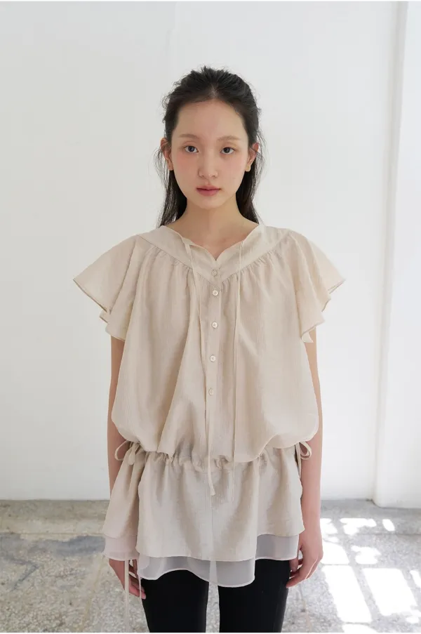 (6/2 예약발송)RUFFLE ONE PIECE BLOUSE - BEIGE