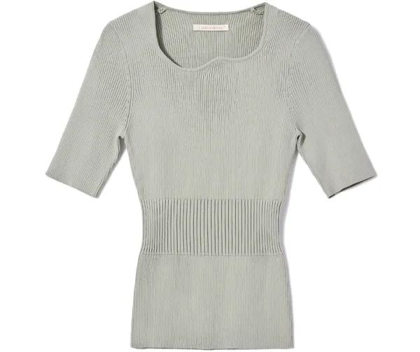 WAVE NECK RIB KNIT TOP