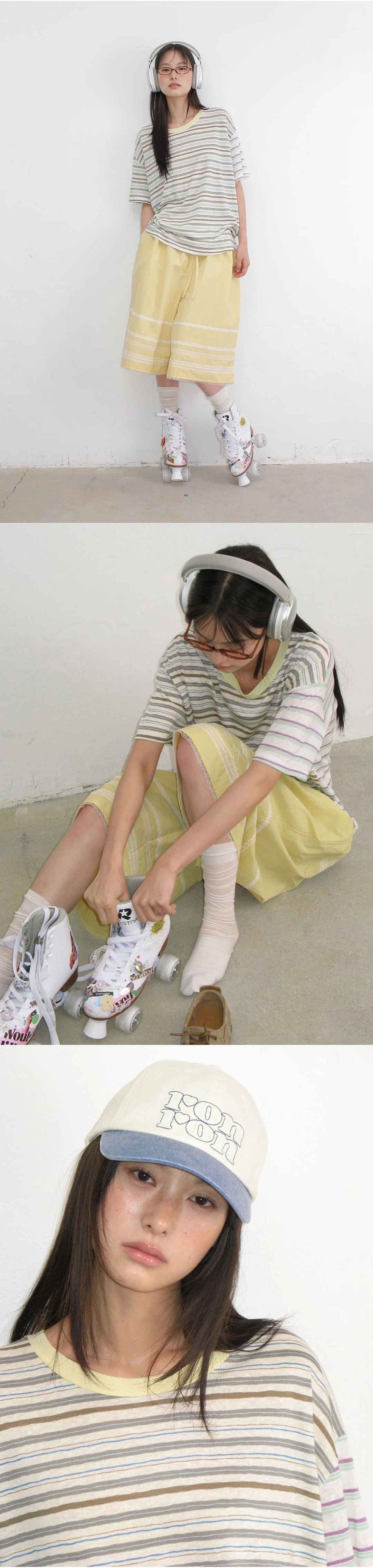 론론 MIX STRIPE CONTRAST OVER FIT T SHIRT BROWN BLUE 상품 이미지 3