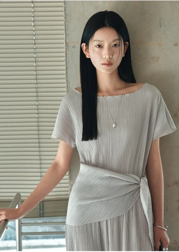 SIA8039 플리츠 랩 원피스_Light gray