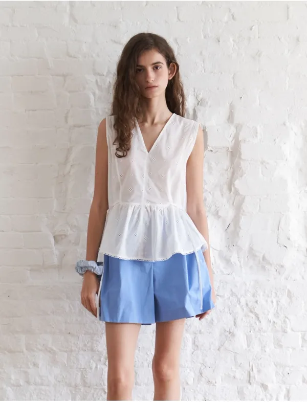 Flared Sleeveless Blouse(White)
