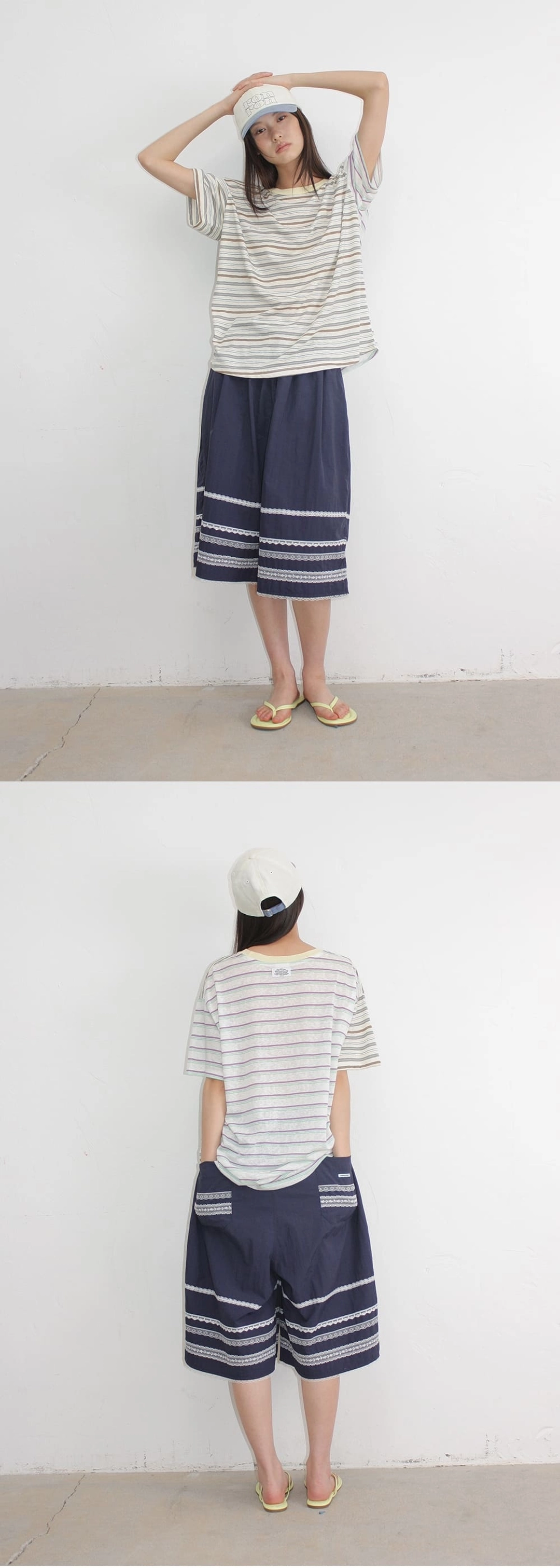 론론 LACE TRIM NYLON BERMUDA PANTS NAVY 상품 이미지 2