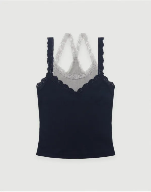 [2nd] Karo double lace top - navy