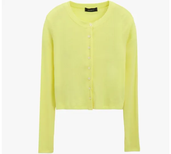 Frill sleeve crop cardigan solid Yellow