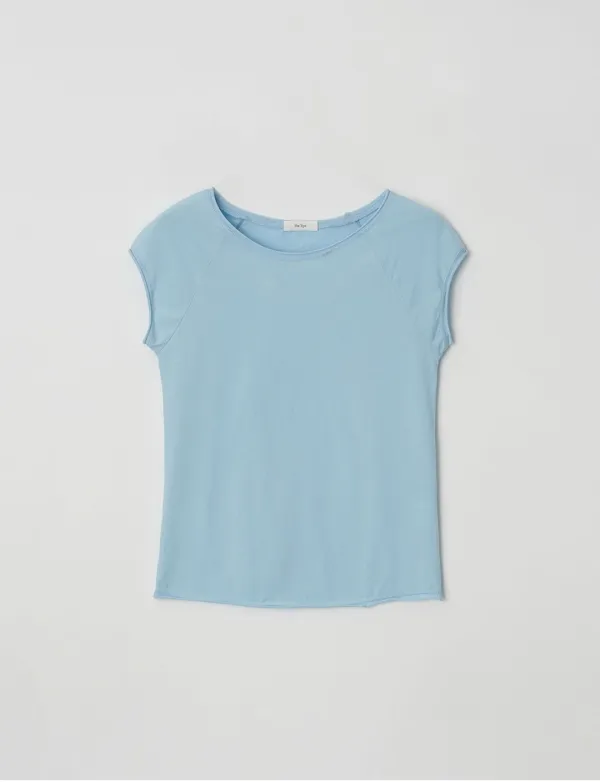 Round Neck Cap Sleeve T-Shirt(Light Blue)