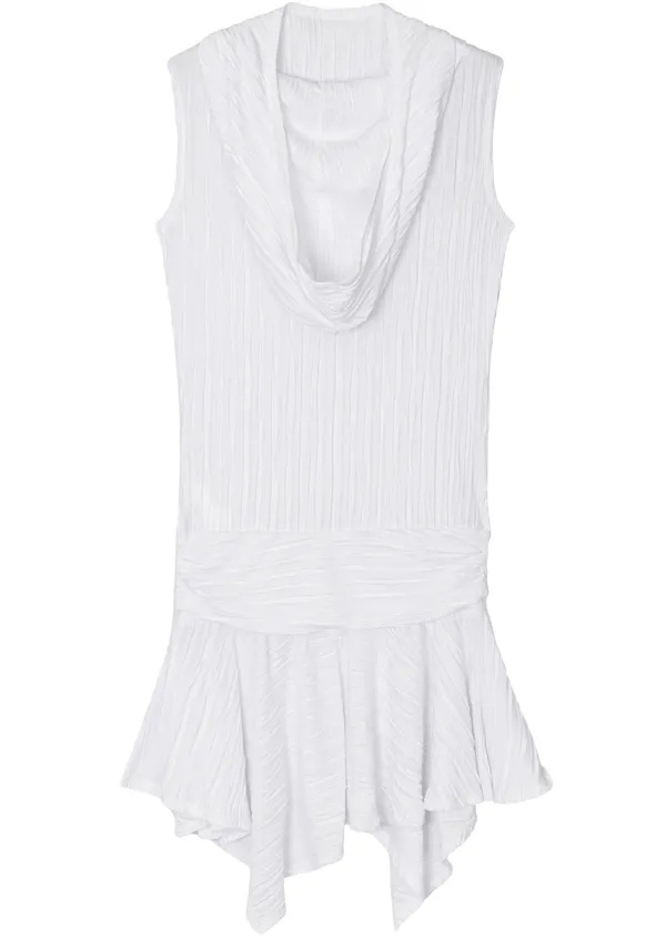 Crinkle Draped Hooded Sleeveless Dress [ White ]