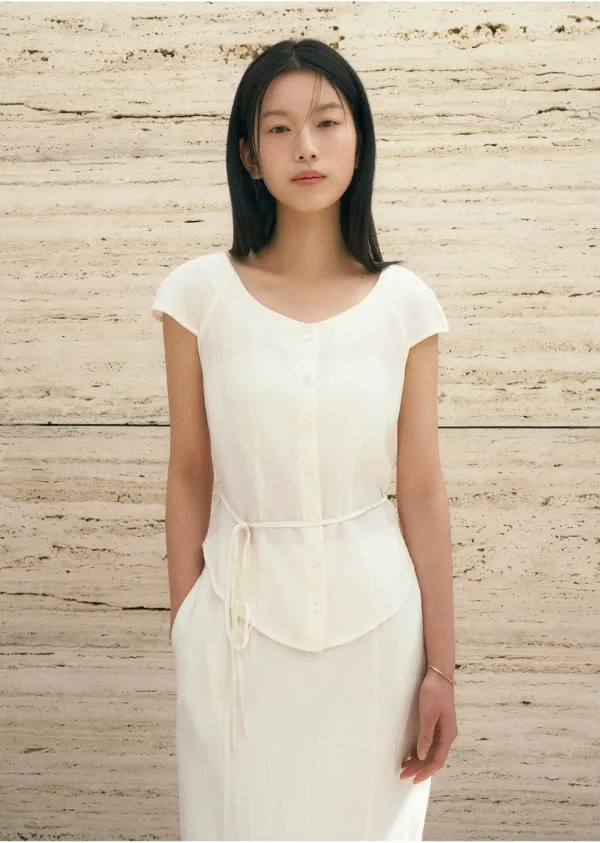 SI 링클 블라우스 스커트 셋업_Ivory