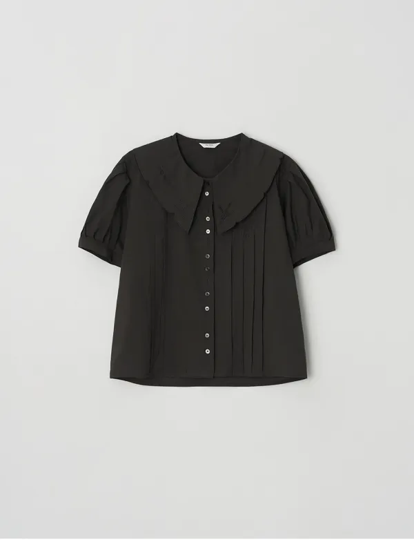 Collar Pin-Tuck Blouse(Brown)