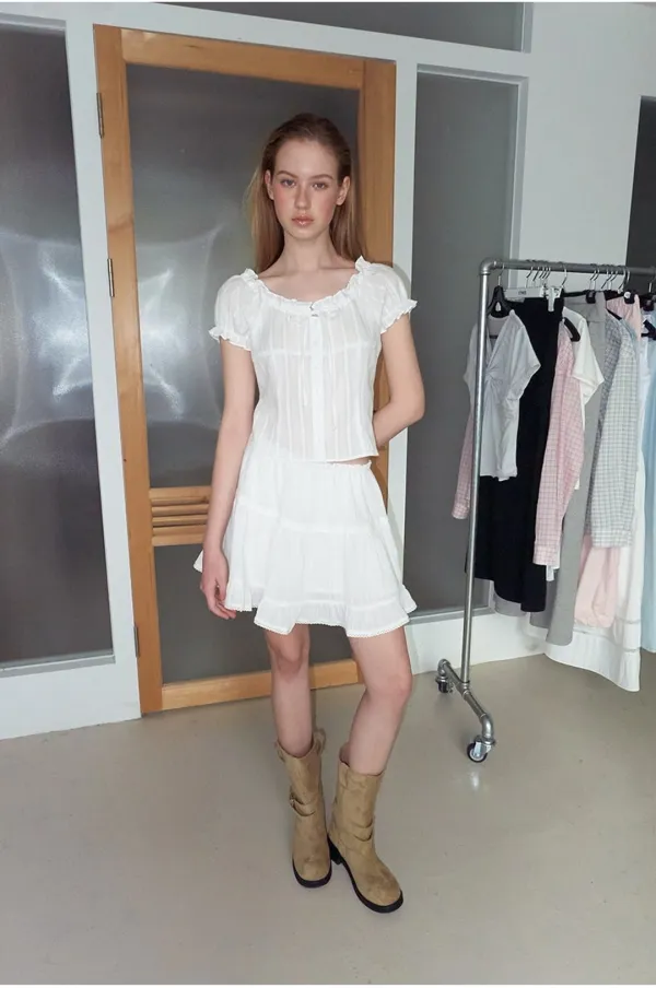 [5/21 예약배송] Frill Neck Strap Blouse, White