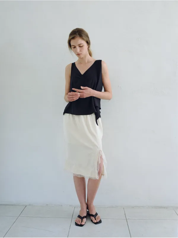SHIMMER SATIN LACE SKIRT_SHIMMER BEIGE_OF2C2XSK03SHB