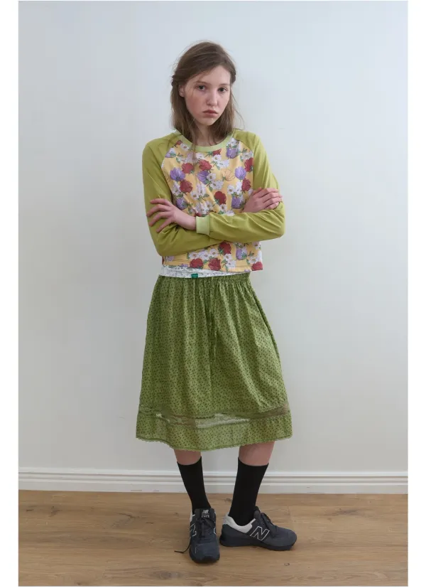 318. Flower Raglan T _ Yellow Green