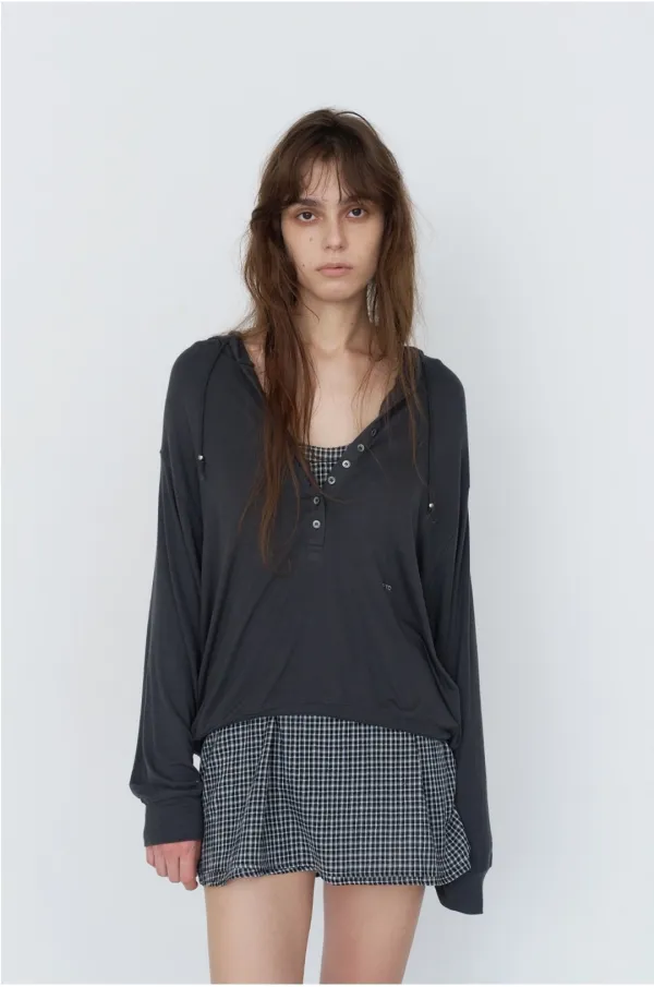 Luna jersey hood top - charcoal
