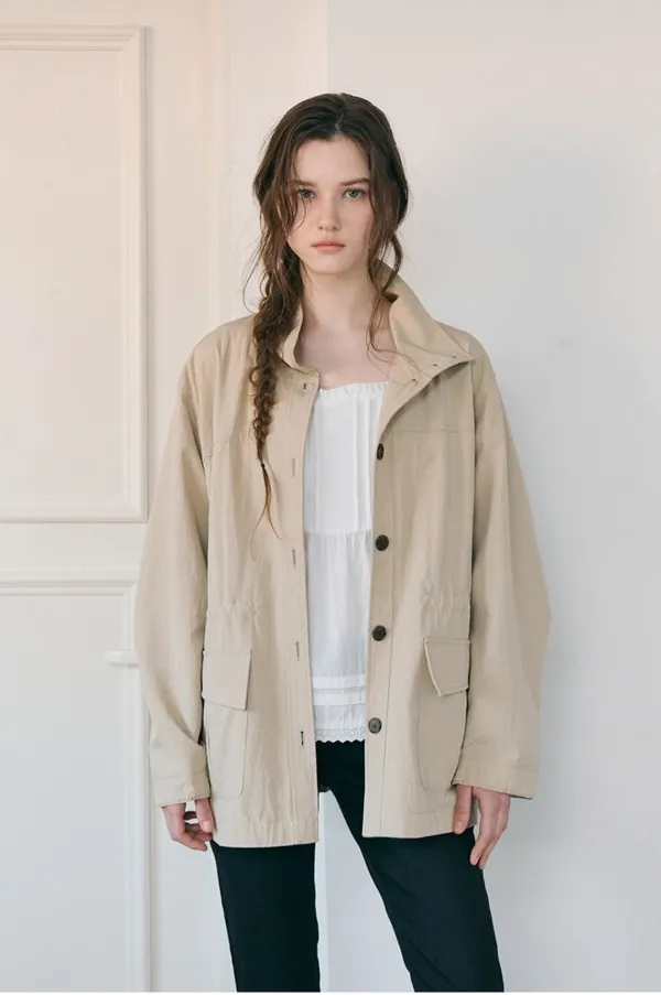 Drawstring Half Jacket, Beige