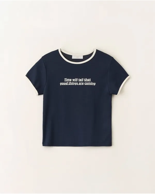 Printed modal short sleeve t-shirt_Navy