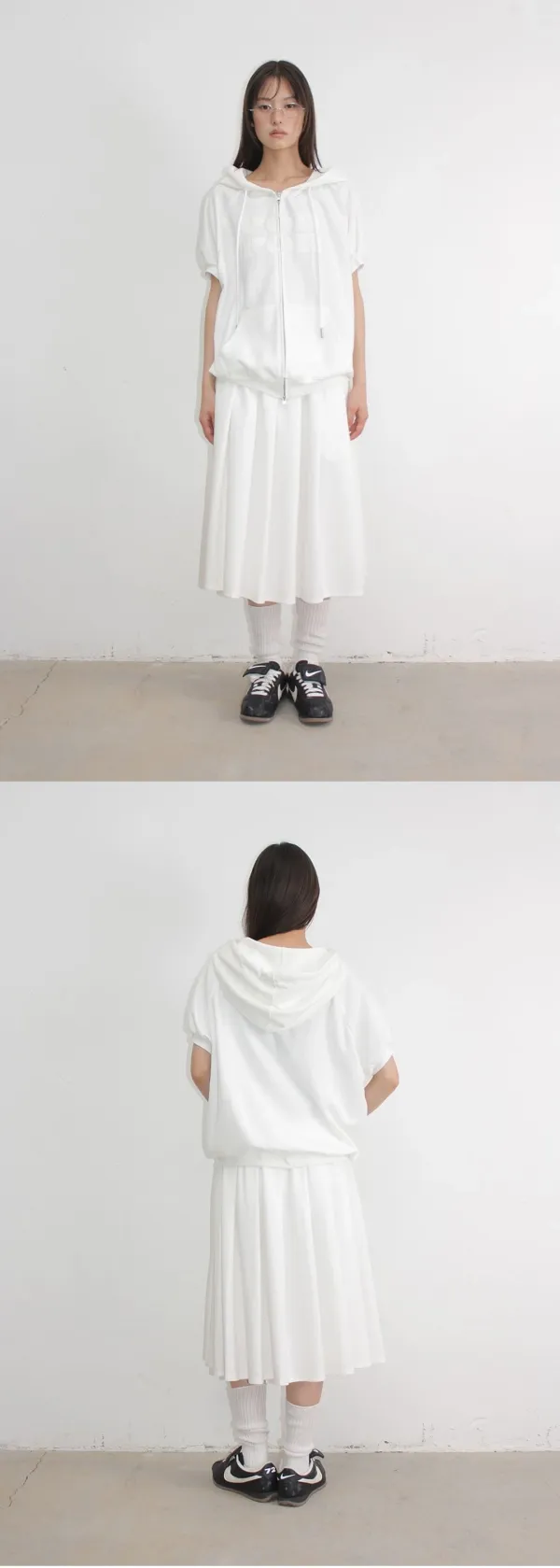 APPLIQUE LOGO HALF SLEEVE HOODED ZIP UP WHITE