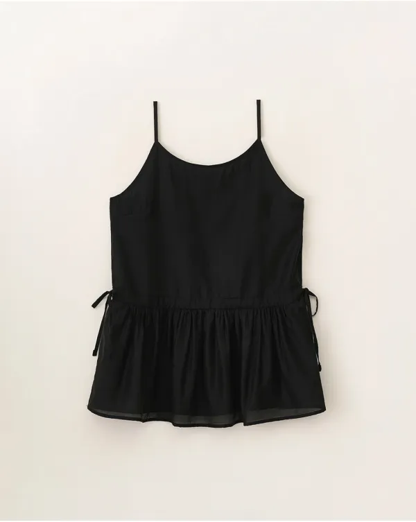 Side tie peplum sleeveless blouse_Black