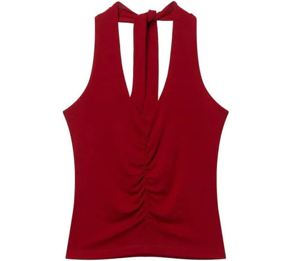 Shirred Halter Jersey Top SW6ME764_2color