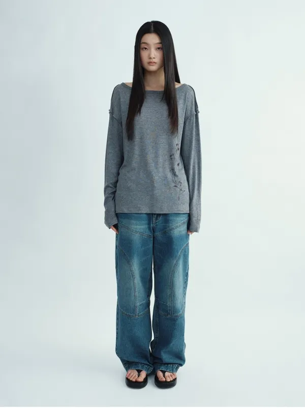 (6/17 예약배송) Ribbed Tattoo Long Sleeve [Gray]