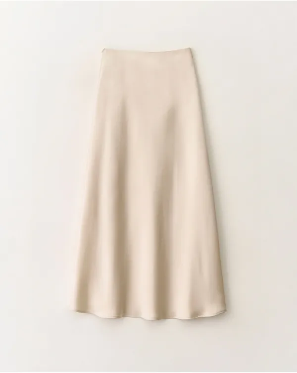 Silky satin A-line maxi skirt_Cream