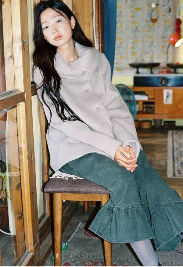 Washed ruffle capri pants (Khaki)