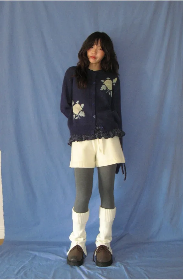 [11/12 순차배송] VINTAGE ROSE JACQUARD CARDIGAN NAVY