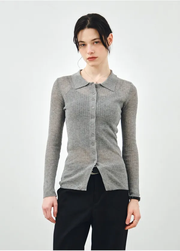 슬림 골지 롱 카라 가디건 그레이 MDCD058GRAY