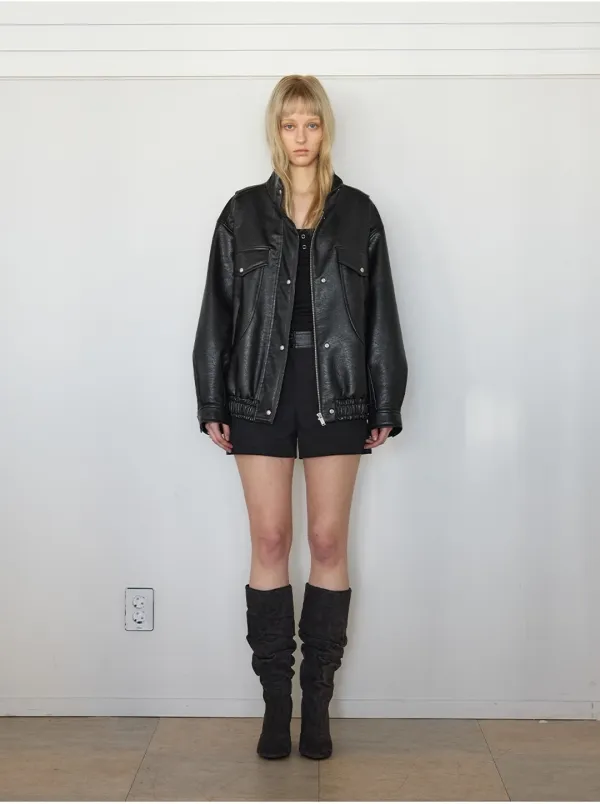 레더 라이크 블루종 자켓 블랙 AL6XM80110