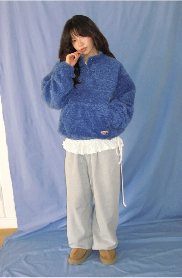 [10/26 순차배송] HIGH NECK HALF SNAP FLEECE ANORAK BLUE