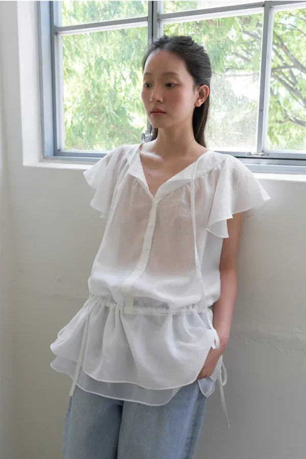 (6/2 예약발송)RUFFLE ONE PIECE BLOUSE - IVORY