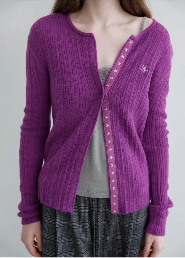 Pleats button cardigan [KNSS06CD12]_Purple