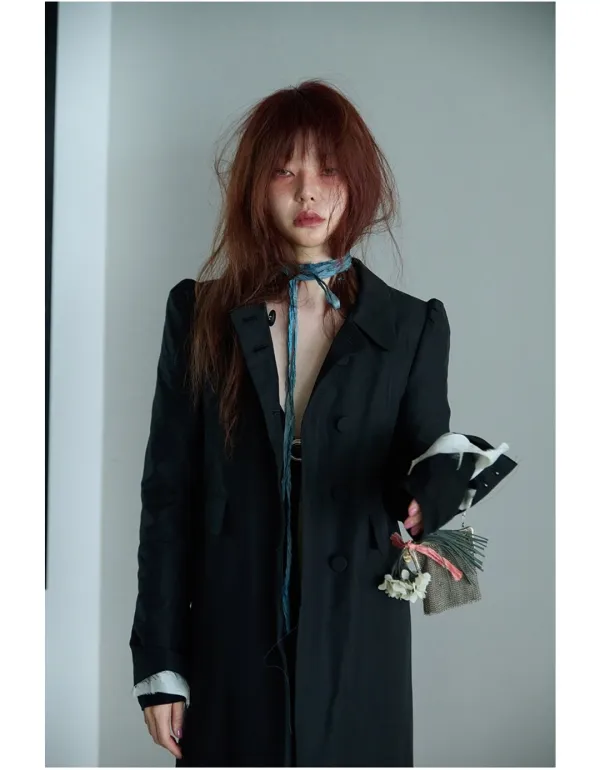 [exclusive] silk-lined maxi coat in black
