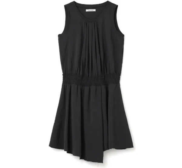 Smoked Asymmetric Midi Dress [Black]