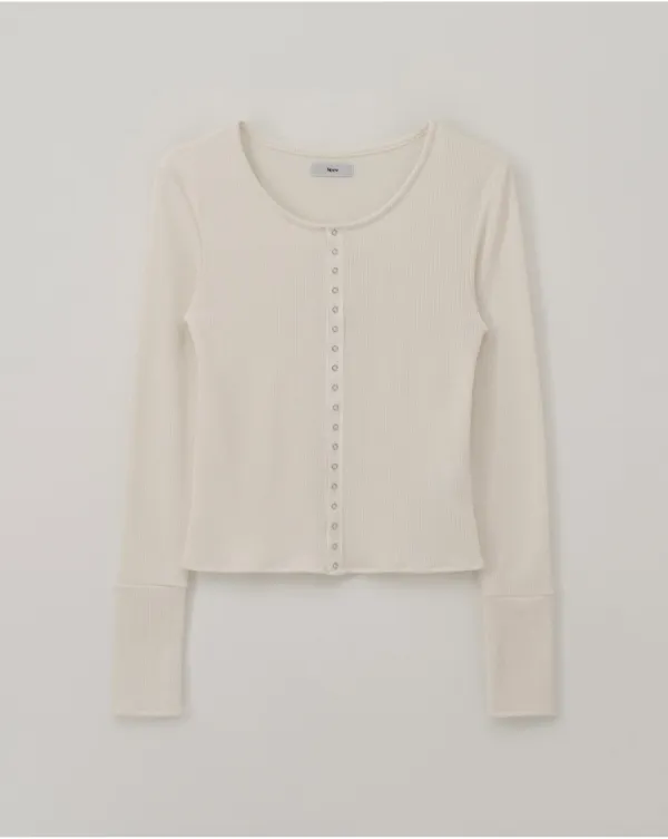 [니브] Ribbed Snap Round Cardigan (Ivory)