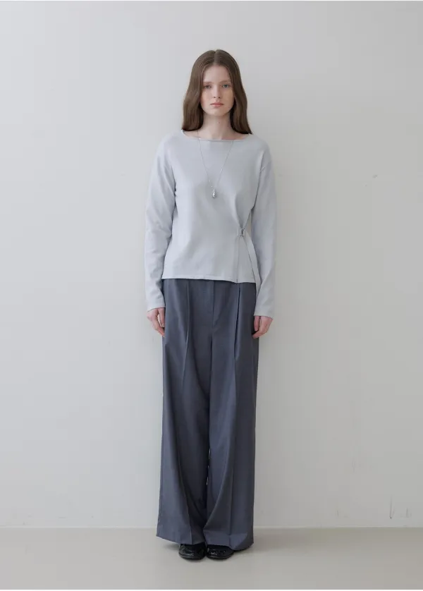 Waist belt longsleeve knit top [KNSS06KN04]_Sky blue