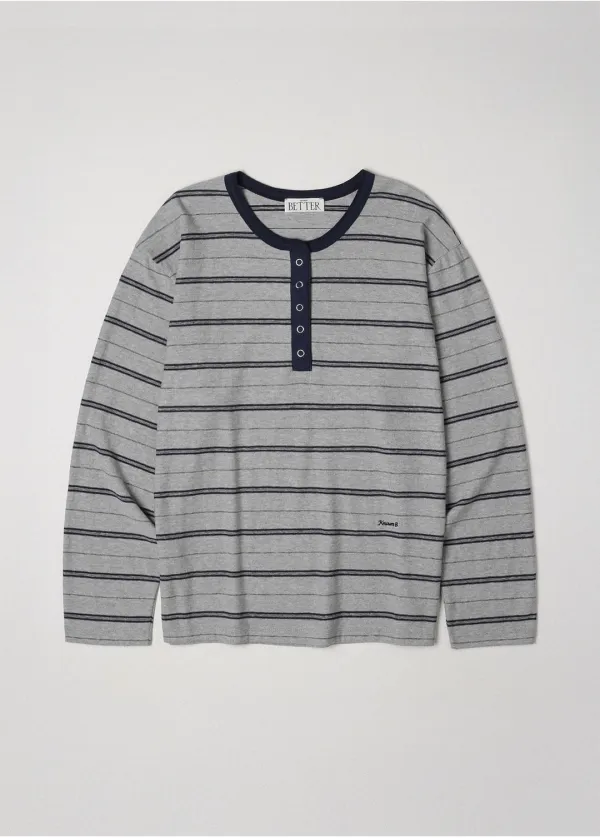 Henley neck stripe longsleeve T-shirt [KNSS05TS01]_Ivory