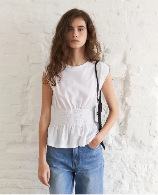 Shirred Waist Top(White)