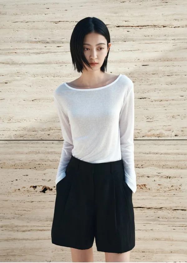 SITP5285 시스루 골지 보트넥 티셔츠_Black