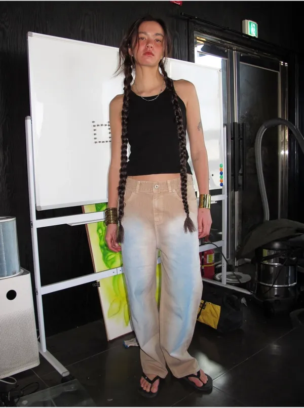 STRAIGHT WASHED PAINTING DENIM PANTS_BEIGE BLUE