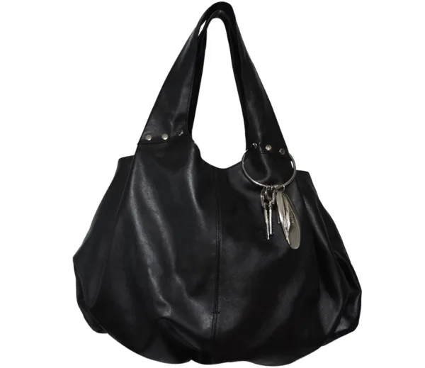 Fleur Hobo Bag Set — Black ( Oval Metal Keyring Included )